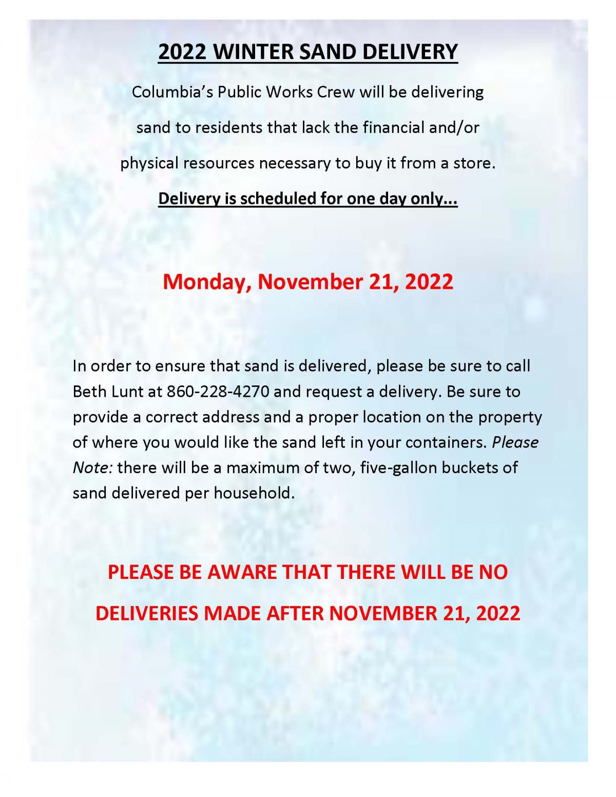 Winter Sand Delivery Notice